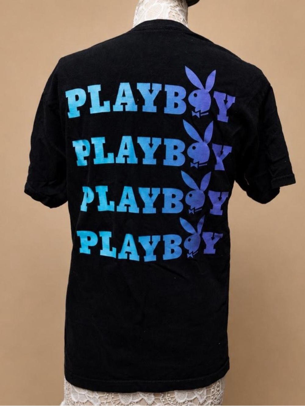 PLAYBOY Black Tee with Blue-to-Purple Gradient Logo